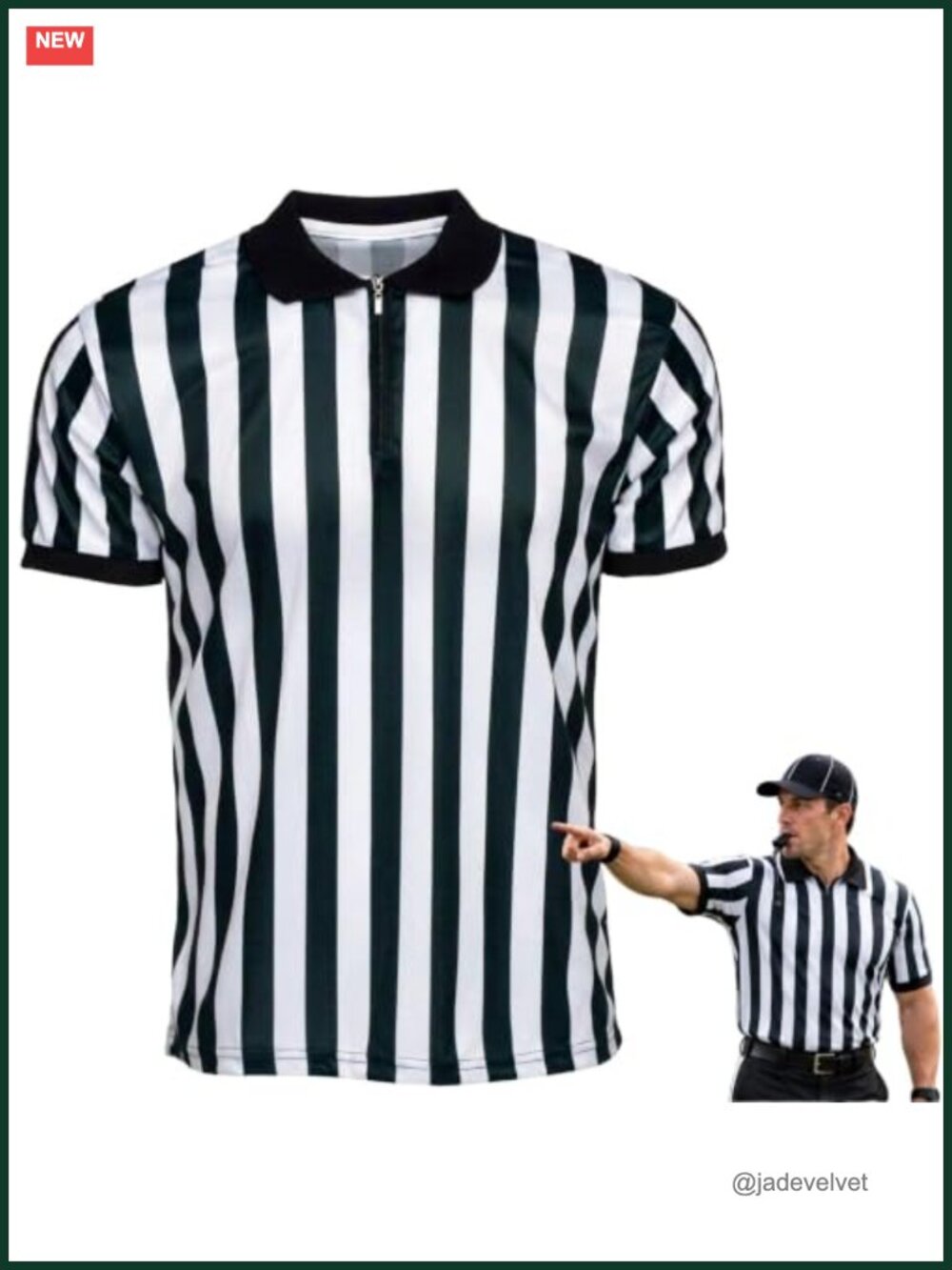 Men's Referee Shirt Collared Zip Black White Striped Referee Costume